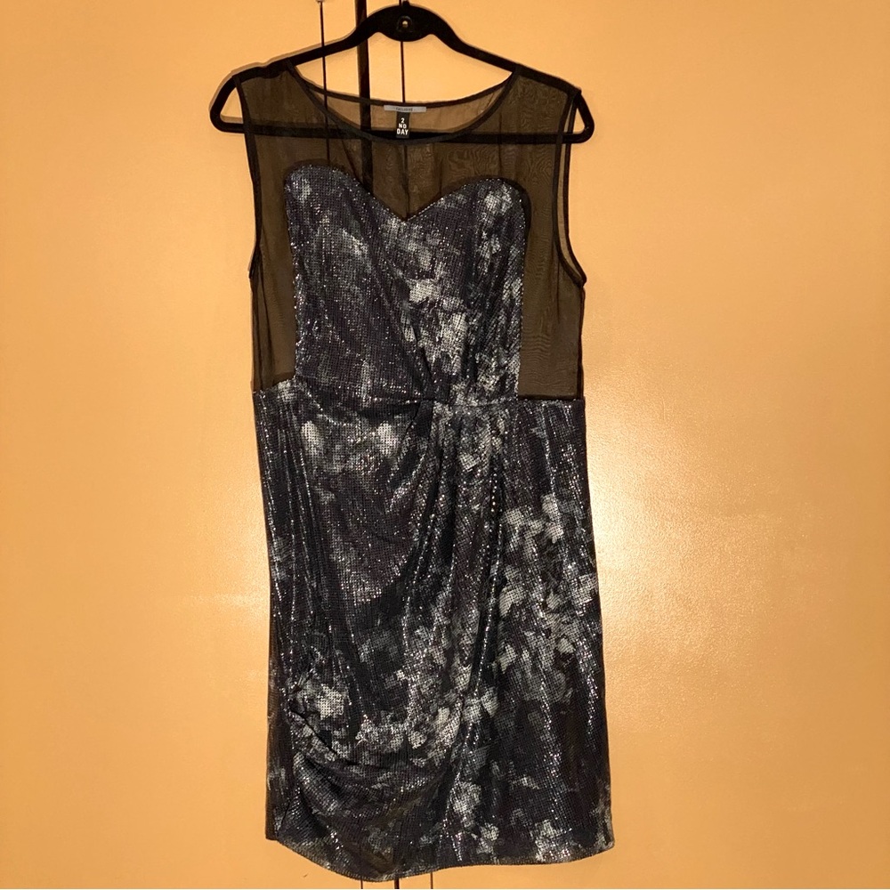 Sequined dress with see-through mesh bodice “cut out” look. 2nd Day brand, Sz 10